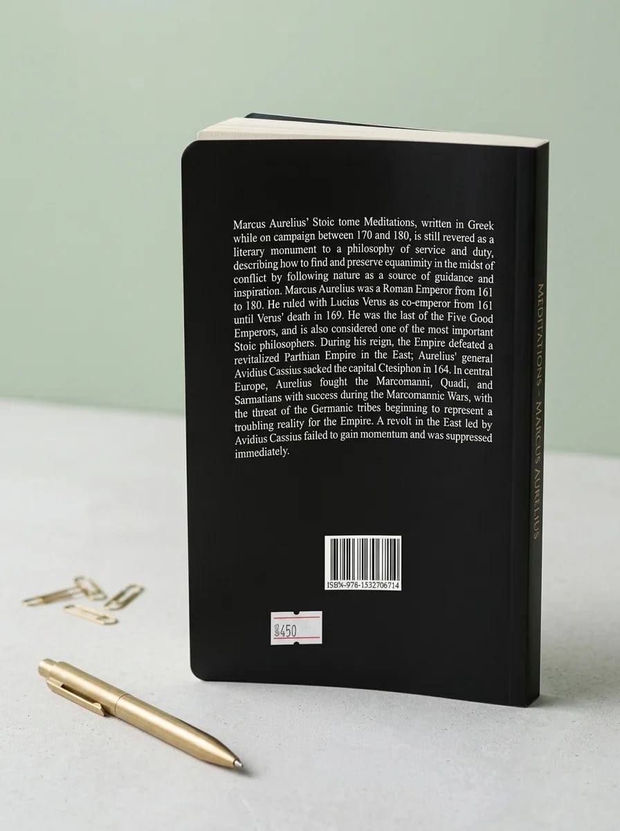 Black book with text on a light gray surface and light green background