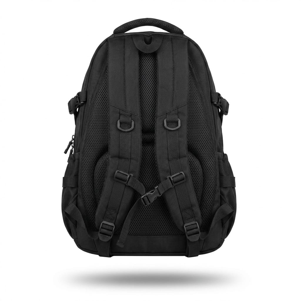 Black backpack on a white background