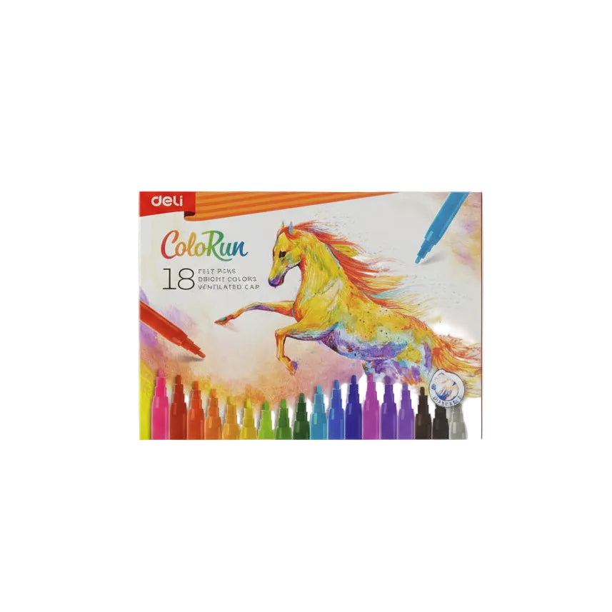 DELI COLORUN 18 FELT PENS BRIGHT COLOR VENTILATED CAP