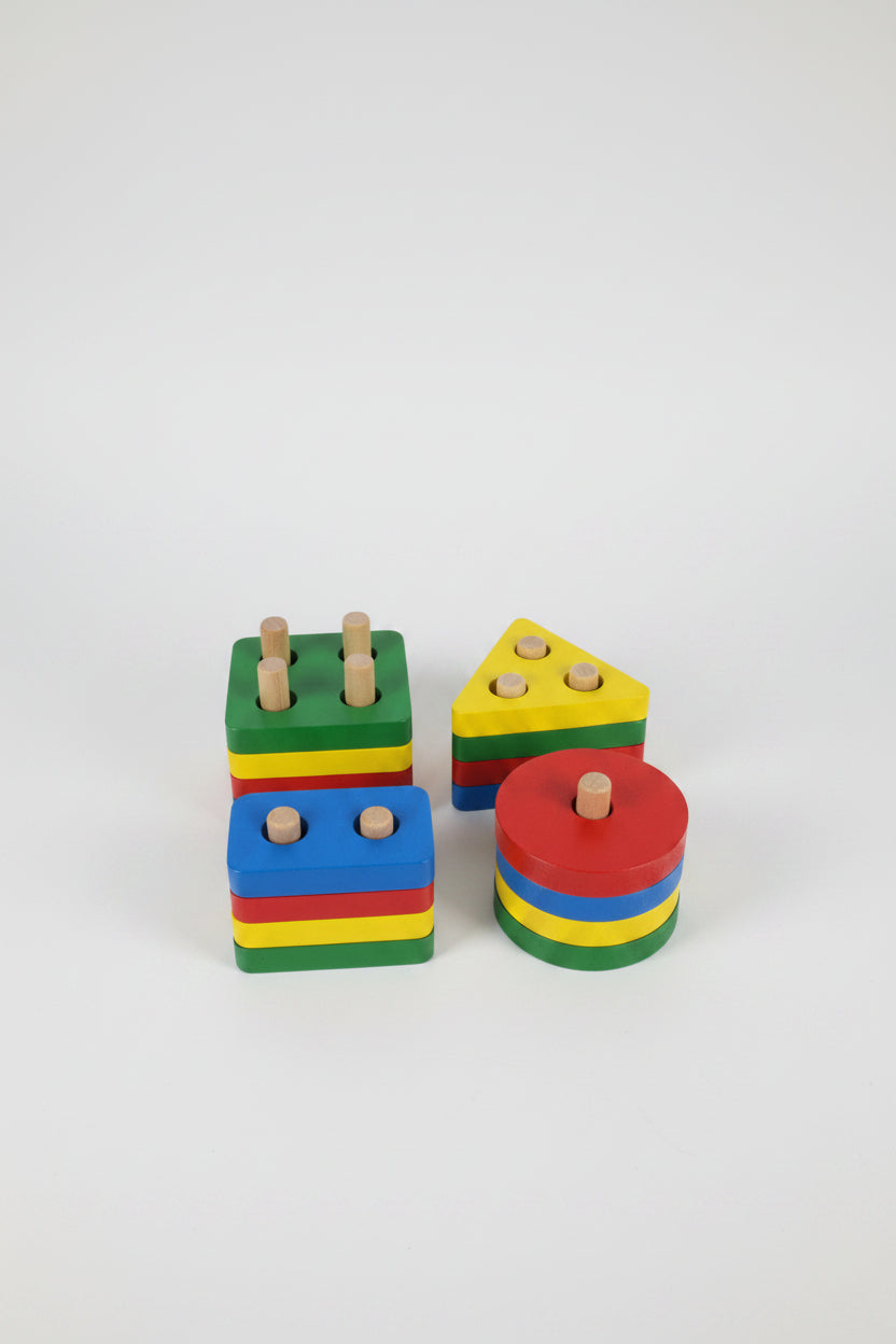 4-In-1 Wooden Geometric Shape Sorter & Stacking Puzzle