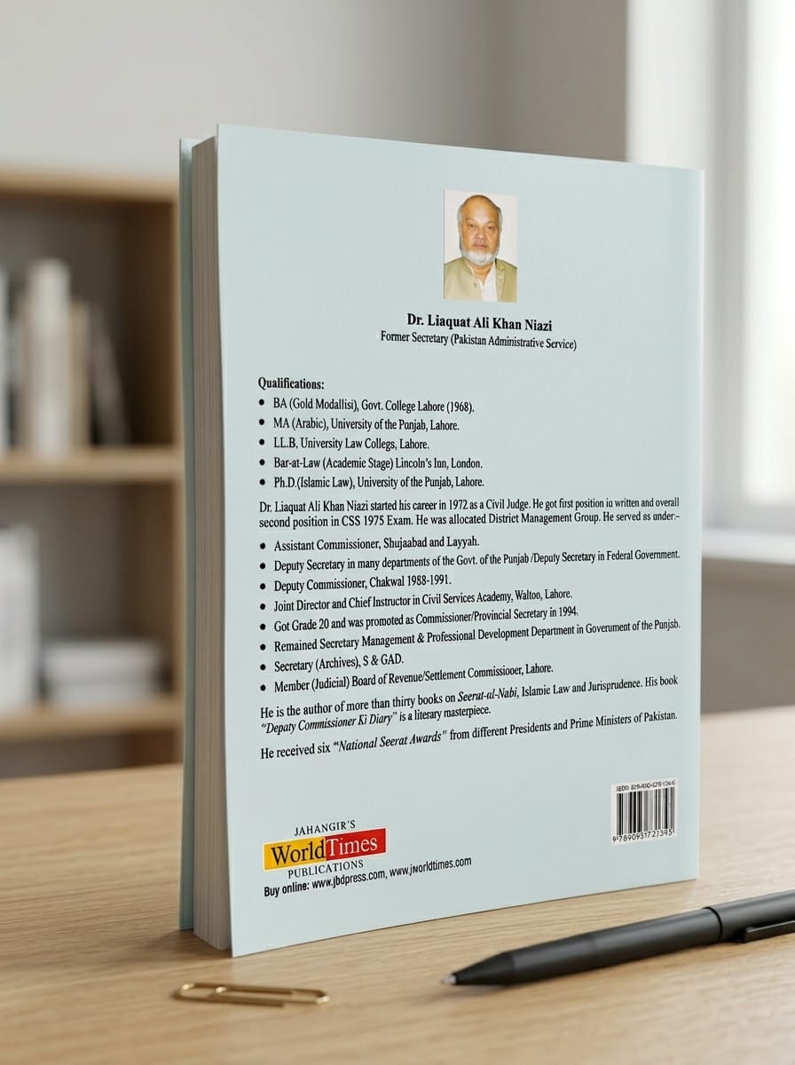 Book with a person's biography on a wooden surface