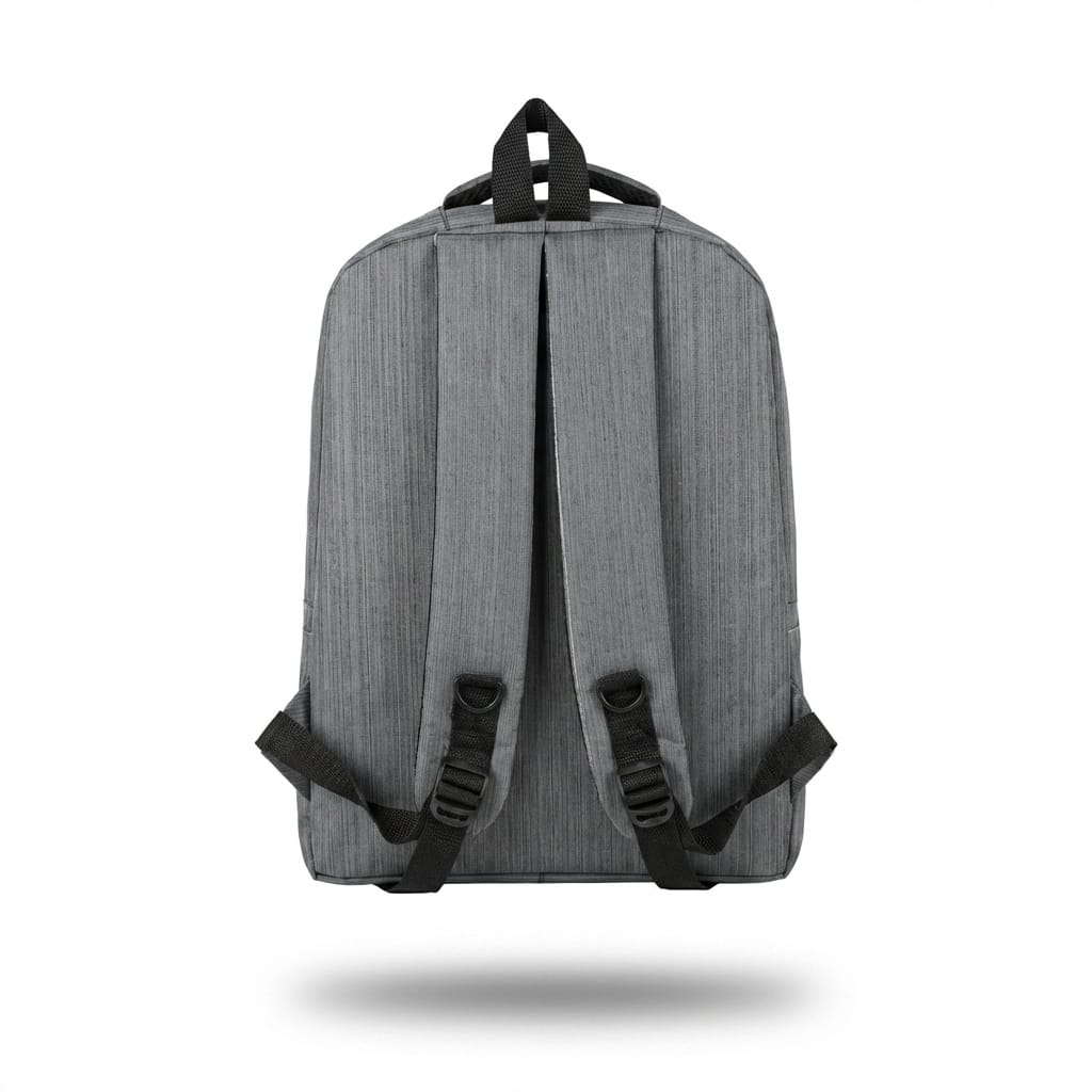 "Back view of slim grey Dell laptop backpack showing padded shoulder straps and adjustable buckles"