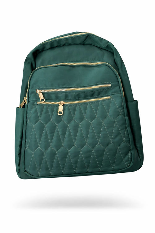 Premium Emerald Green Quilted Backpack | Multi-Pocket Design with Gold Hardware | Daily Carry Bag