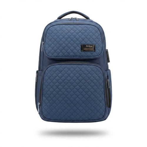 Premium Quilted Blue Backpack – Diamond Pattern Laptop School Bag | Stylish College Bookbag with Multi Pockets | Malik Stationery
