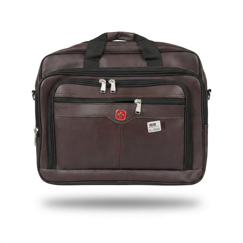 Premium Brown Leather Laptop Briefcase 15.6" – Swiss Style Business Office Bag | Multi-Compartment Computer Messenger Bag | Malik Stationery
