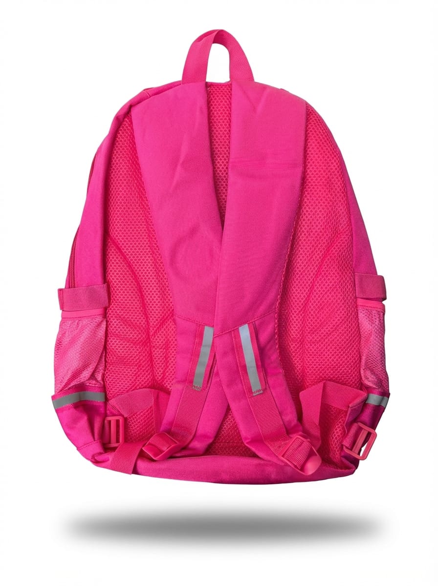 Pink backpack on a white background