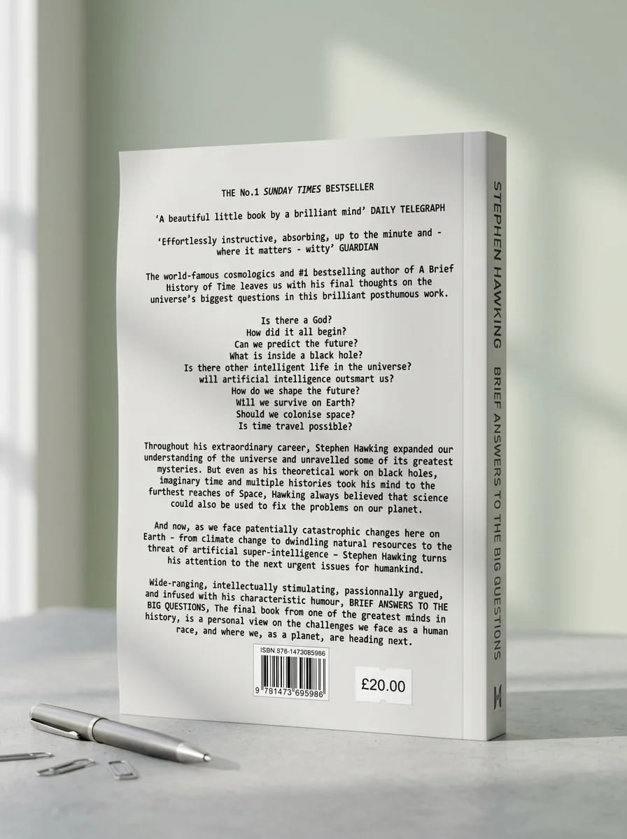 Book cover with text and a pen on a light surface