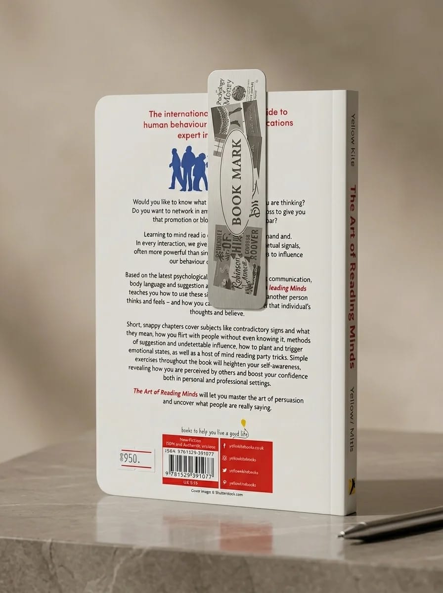 Book with a bookmark on a neutral background