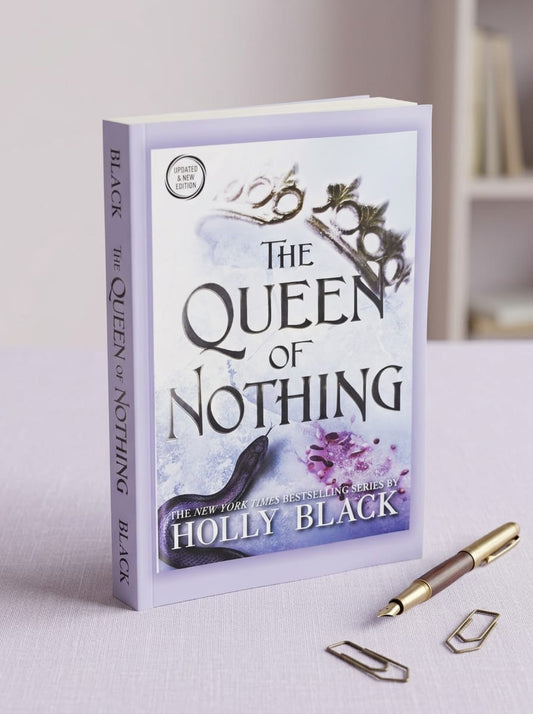 "The Queen of Nothing by Holly Black - purple cover with crown and serpent design, Updated Edition, Folk of the Air series finale"