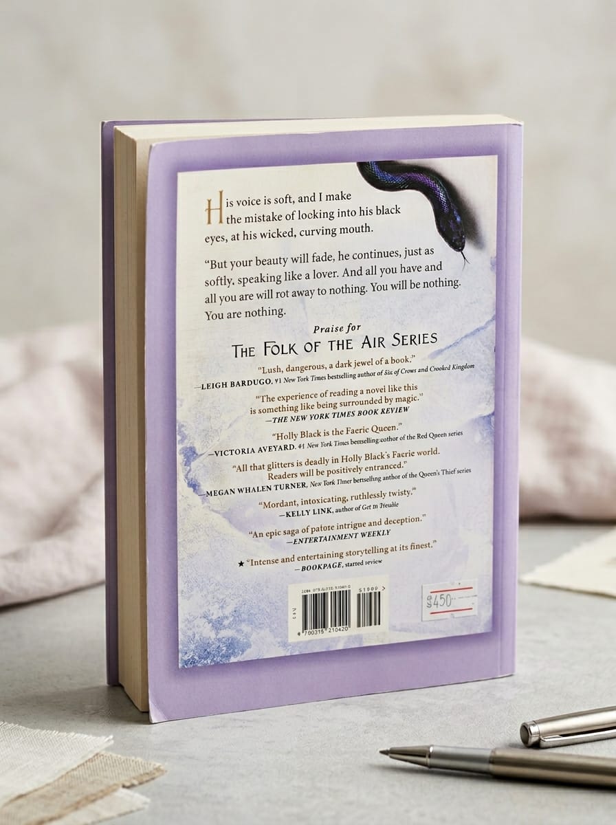  "The Queen of Nothing back cover showing author praise and reviews for Holly Black's Folk of the Air fantasy series"