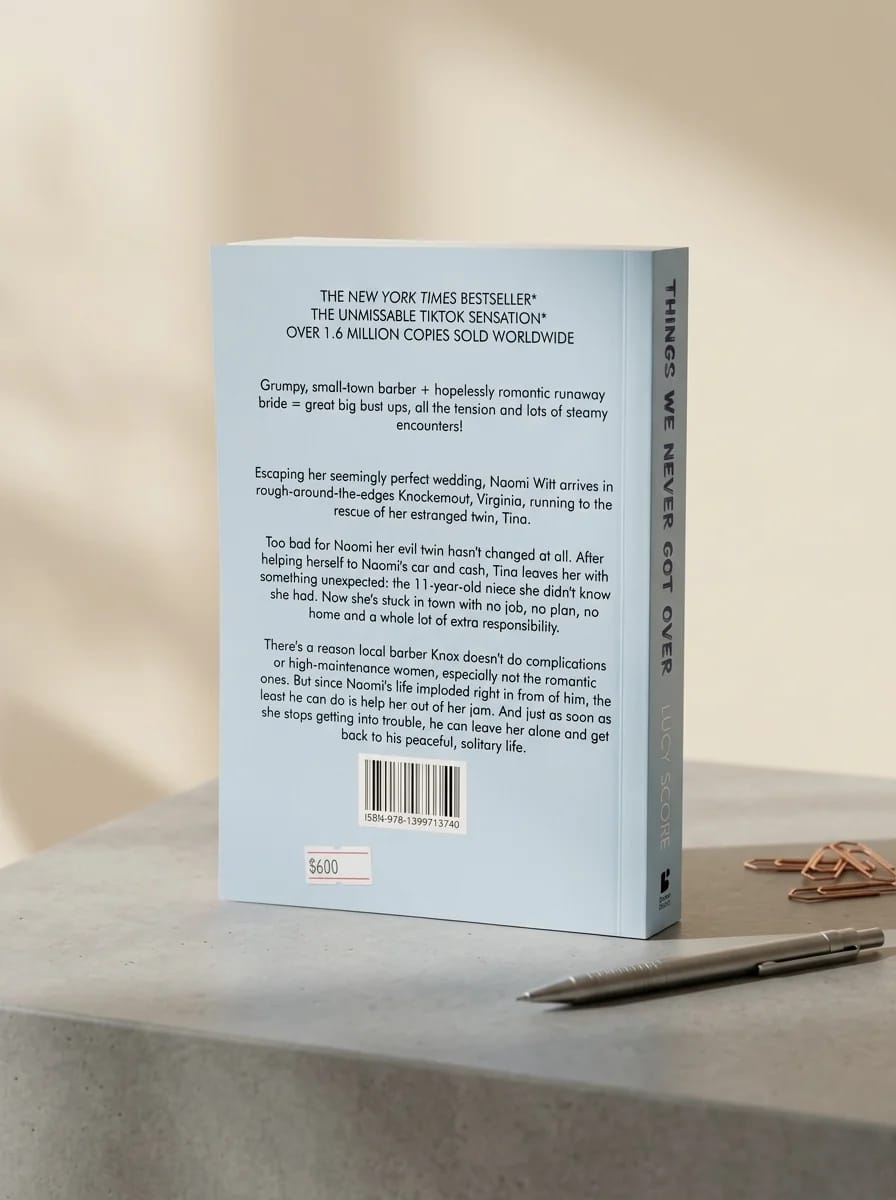 Book cover with text on a beige background