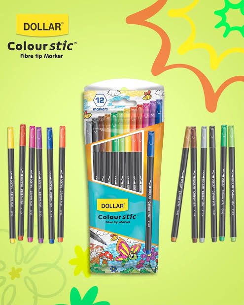 DOLLAR COLOURSTIC FIBER TIP 12 COLOR MARKERS