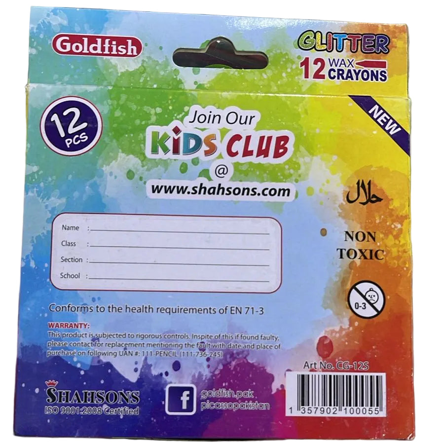 GOLDFISH GLITTER CRAYONS 12 COLORS