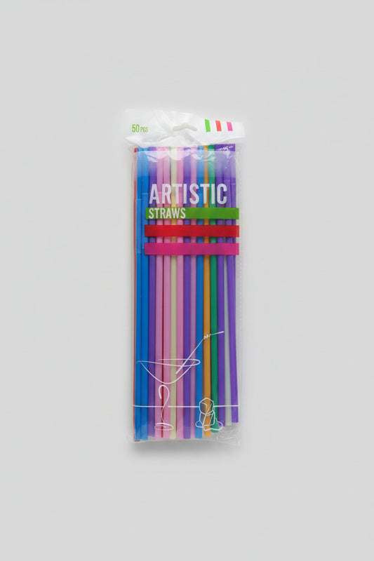 ARTISTIC COLORFUL PLASTIC STRAW 50 PCS FLEXIBLE DRINKING STRAW