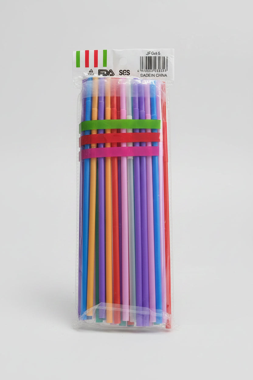 ARTISTIC COLORFUL PLASTIC STRAW 50 PCS FLEXIBLE DRINKING STRAW