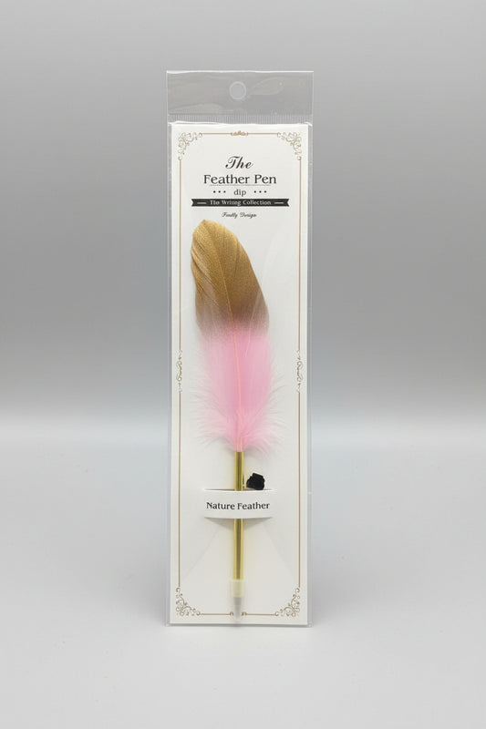 FEATHER QUILL PEN PINK AND GOLD DIP PEN