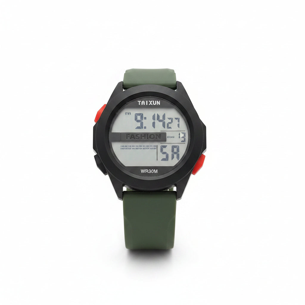 TAIXUN Digital Sports Watch WR30M – Military Green Strap