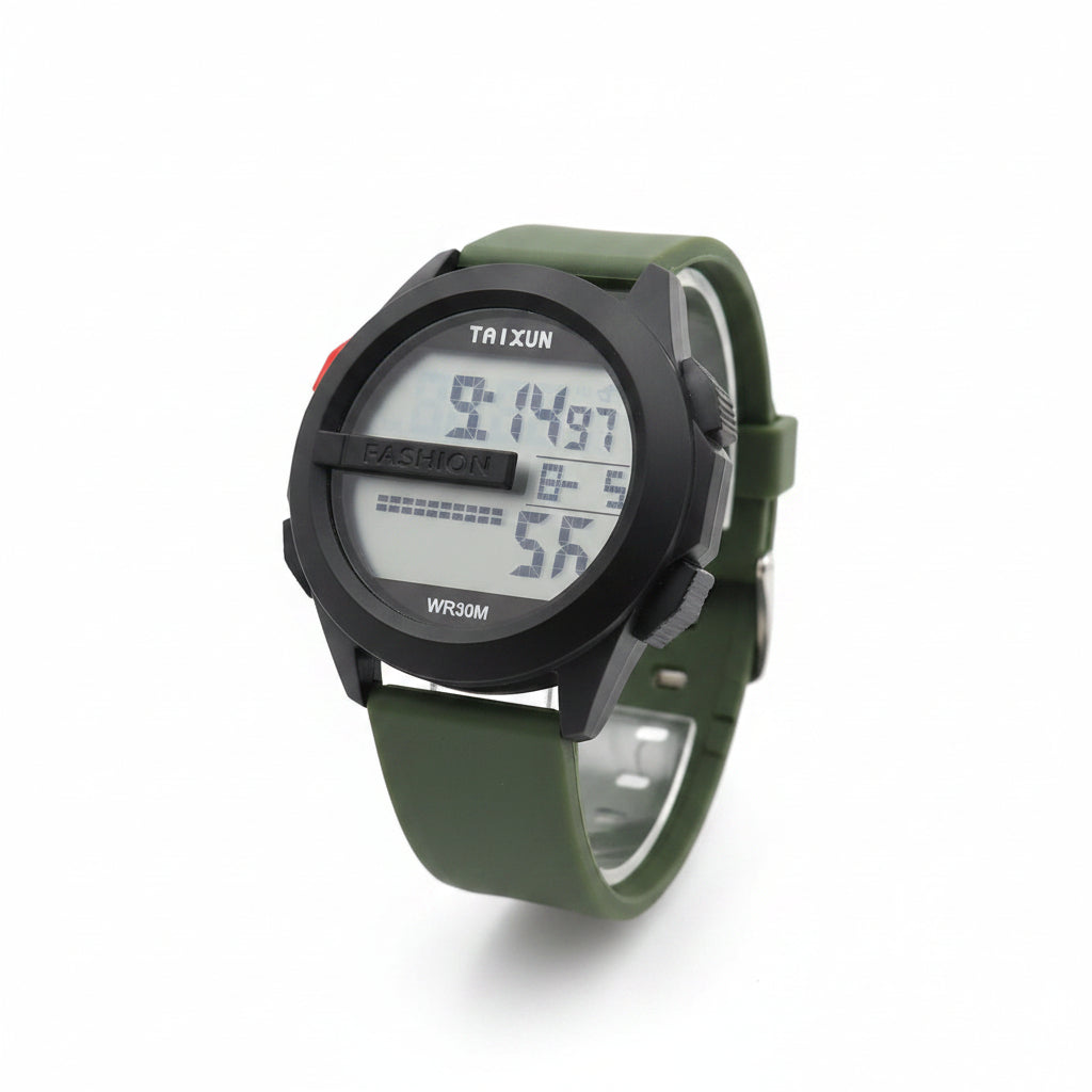 TAIXUN Digital Sports Watch WR30M – Military Green Strap